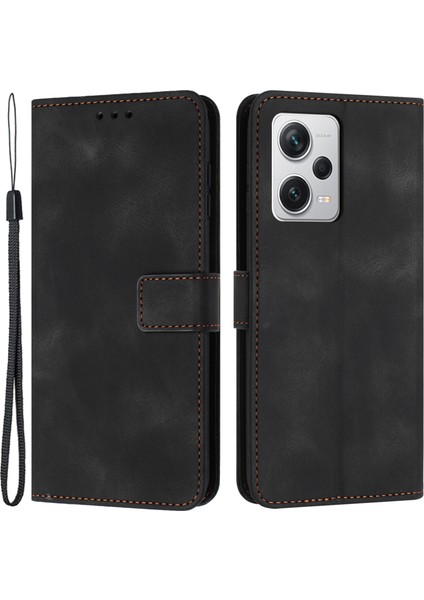 Xiaomi Redmi Note 12 5g(Çin)/(Hindistan)/(Global)Kılıf Cilt Dokunuşlu Deri Telefon Kapağı-Siyah (Yurt Dışından)