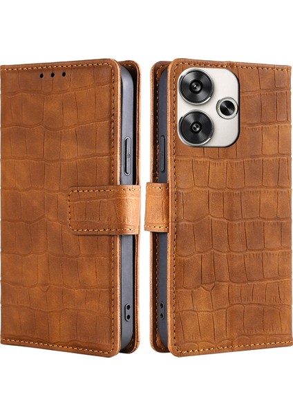 Xiaomi Poco F6 5g Kılıf Timsah Doku Deri Flip Standlı Telefon Kapağı-Kahverengi (Yurt Dışından)