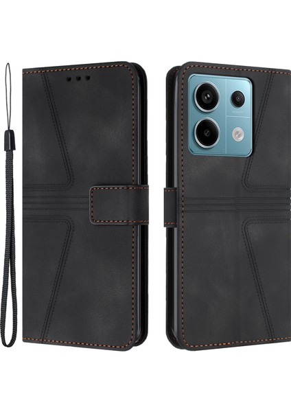 Xiaomi Redmi Note 13 5g Kılıf Katlanır Stand Üçgen Baskılı Deri Telefon Kabuğu-Siyah Için (Yurt Dışından)