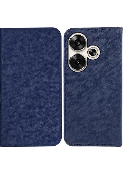 Xiaomi Poco F6 5g Kılıf Cüzdan Çapraz Doku Deri Flip Telefon Kapağı-Koyu Mavi (Yurt Dışından)