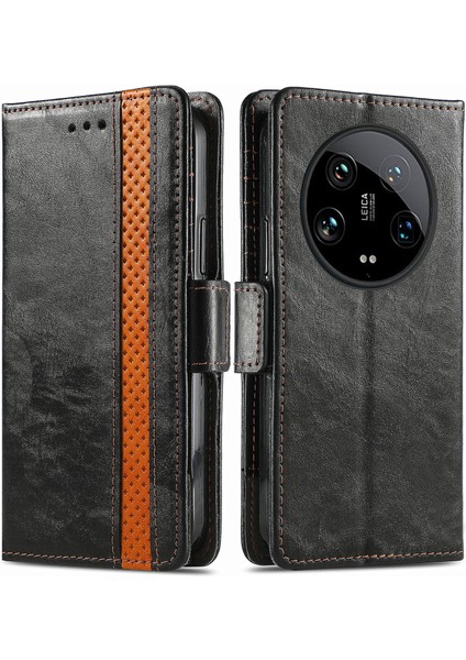 Xiaomi 14 Ultra Kılıf Pu Deri Rfıd Engelleme Folyosu Telefon Kapağı-Siyah (Yurt Dışından)
