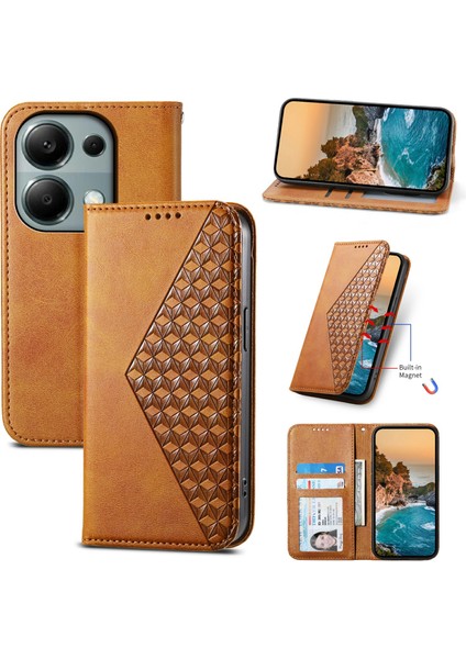 Xiaomi Redmi Note 13 Pro 4g Kılıf Için Pu Deri Eşkenar Dörtgen Baskılı Desen Cüzdan Telefon Kapağı-Sarı (Yurt Dışından) indirimleri