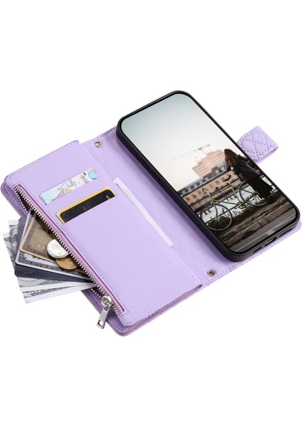 Xiaomi Redmi Note 13 Pro 4g Fermuar Cüzdan Kapak Eşkenar Dörtgen Pu Standlı Telefon Kılıfı-Mor Için (Yurt Dışından) indirimleri