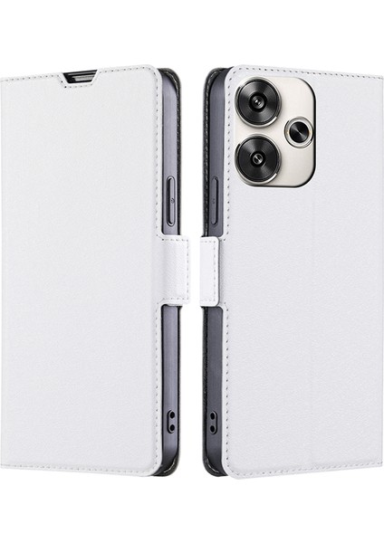 Xiaomi Poco F6 5g Kılıf Pu Deri Manyetik Toka Standı Tpu Iç Kabuk Telefon Kapağı-Beyaz (Yurt Dışından)