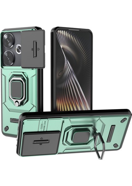 Xiaomi Poco F6 5g Kılıf Kickstand Pc+Tpu Telefon Kapağı Sürgülü Lens Koruması-Yeşil (Yurt Dışından)