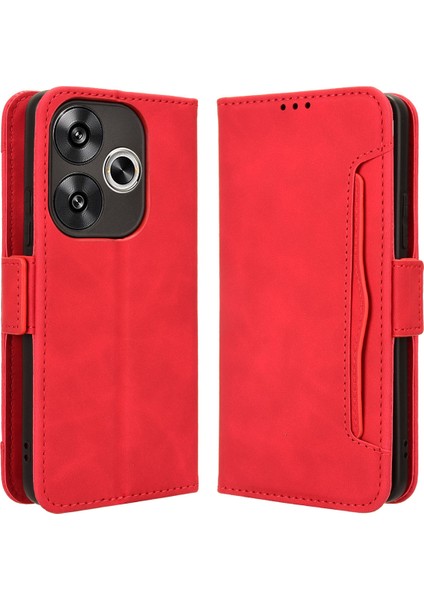 Xiaomi Poco F6 5g Kılıf Çoklu Kart Yuvalı Cüzdan Telefon Deri Kapak-Kırmızı (Yurt Dışından)
