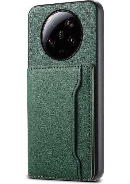 Xiaomi 13 Ultra Kart Tutucu Kılıf Pu Deri Kaplamalı Pc + Tpu Kickstand Telefon Kapağı-Yeşil (Yurt Dışından)