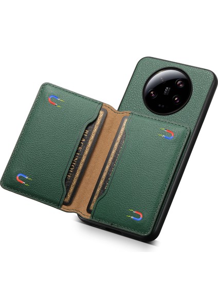 Xiaomi 13 Ultra Kart Tutucu Kılıf Pu Deri Kaplamalı Pc + Tpu Kickstand Telefon Kapağı-Yeşil (Yurt Dışından)