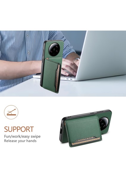 Xiaomi 13 Ultra Kart Tutucu Kılıf Pu Deri Kaplamalı Pc + Tpu Kickstand Telefon Kapağı-Yeşil (Yurt Dışından)
