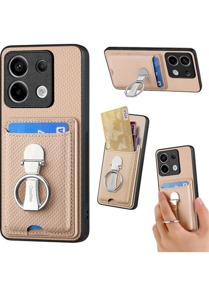 C1-9 Xiaomi Redmi Için Not 13 Pro 5g Kickstand Kılıf Karbon Fiber Doku Deri + Tpu + Pc Telefon Kapağı-Bej (Yurt Dışından)
