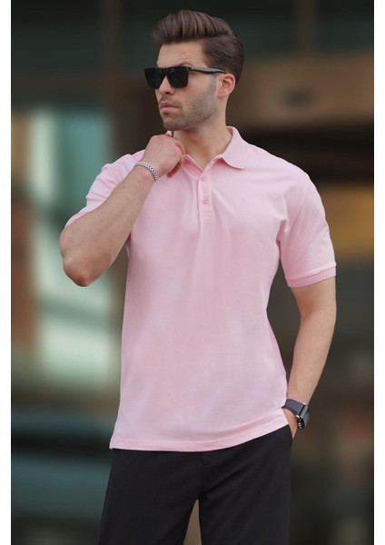 Pembe Overfit Kısa Kollu Polo Yaka Erkek Tişört 7029