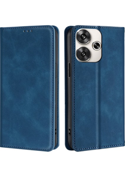 Xiaomi Poco F6 5g Kılıf Pu Deri Stand Gizli Manyetik Telefon Kapağı-Mavi (Yurt Dışından)