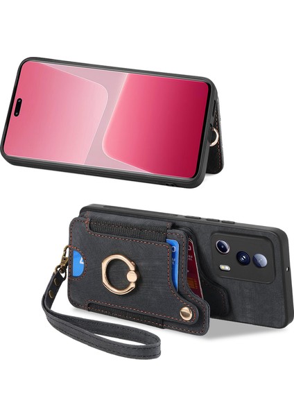 Xiaomi 13 Lite Telefon Kılıfı Için Vintage Kart Yuvaları Kickstand Rfıd Engelleme Kapak-Siyah (Yurt Dışından) modelleri