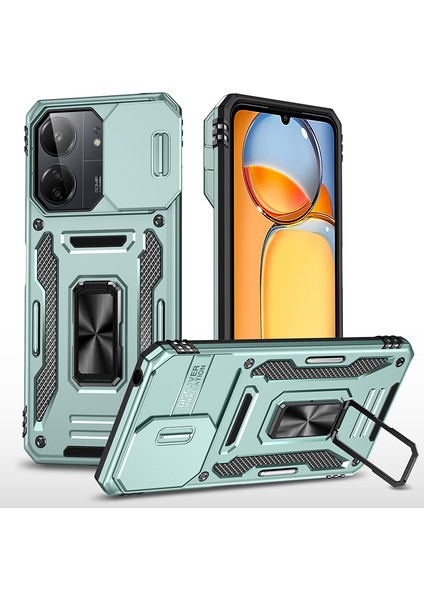 Armor Serisi Xiaomi Redmi 13C 4G/13C 5g Kaydırmalı Kamera Kapaklı Telefon Kılıfı-Yeşil (Yurt Dışından)