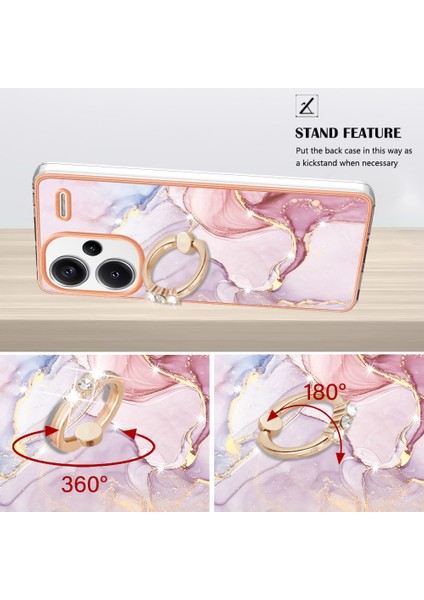 Xiaomi Redmi Note 13 Pro + 5g Kickstand Kılıf Mermer Desen Tpu Elektroliz Telefon Kapağı-Gül Altın 005 Için (Yurt Dışından)