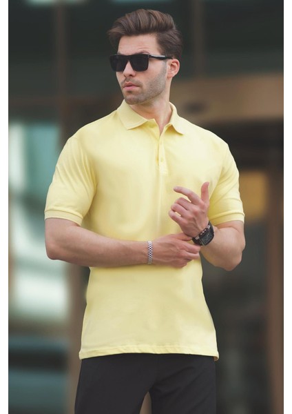 Sarı Overfit Kısa Kollu Polo Yaka Erkek Tişört 7029