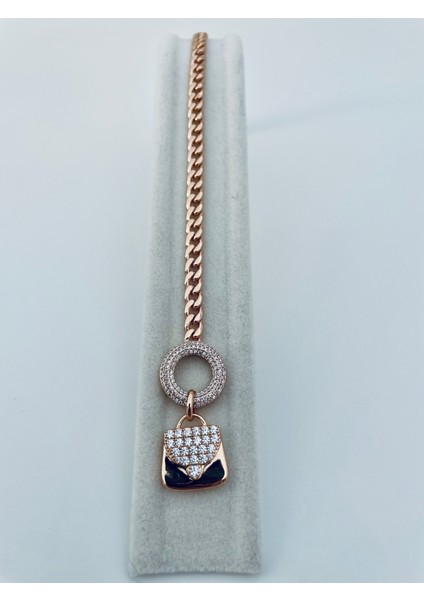 Xupıng Jewelry 14 Ayar Altın Kaplama,çanta Model Zirkon Taşlı Rose Gold Bileklik