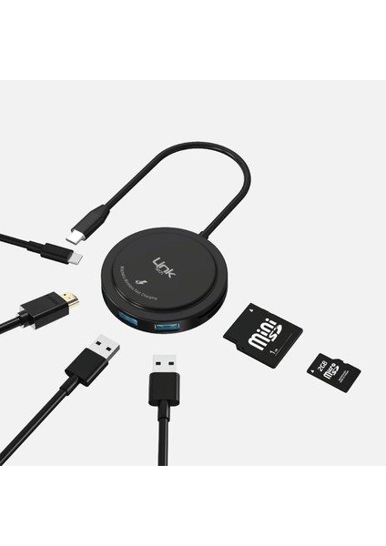 A200 Premium 7'sı 1 Arada Kablosuz Şarj Pedi, Usb-C Hub ve Kart Okuyucu