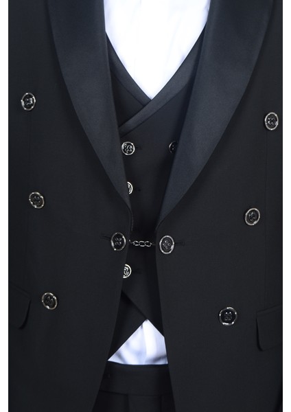 Cengiz Inler Kruvaze Saten Şal Yaka Yelekli Damatlık indirimleri