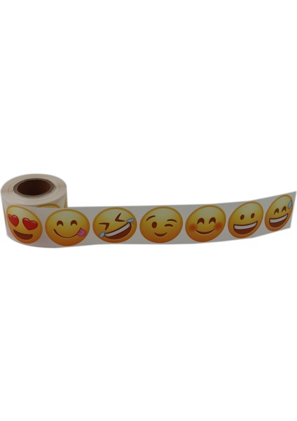PP Opak Emoji Etiketi 9 Farklı İfade 50 mm Çap Ruloda 500 Adet
