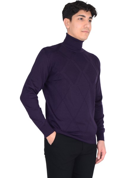 Cengiz Inler Tam Balıkçı Yaka Karo Desen Yünlü Erkek Triko Kazak modelleri