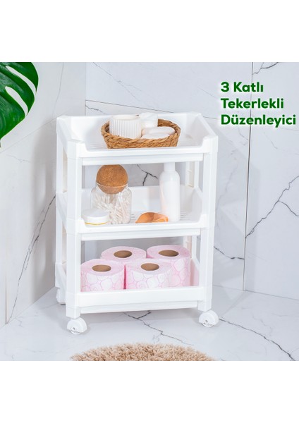 Rafty-73-1 Tekerlekli 4 Katlı Mutfak Düzenleyici - 35,5 x 22 x 48 cm Hareketli Geniş Raf - Beyaz fiyatları