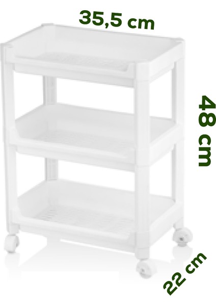 Rafty-73-1 Tekerlekli 4 Katlı Mutfak Düzenleyici - 35,5 x 22 x 48 cm Hareketli Geniş Raf - Beyaz fırsatları