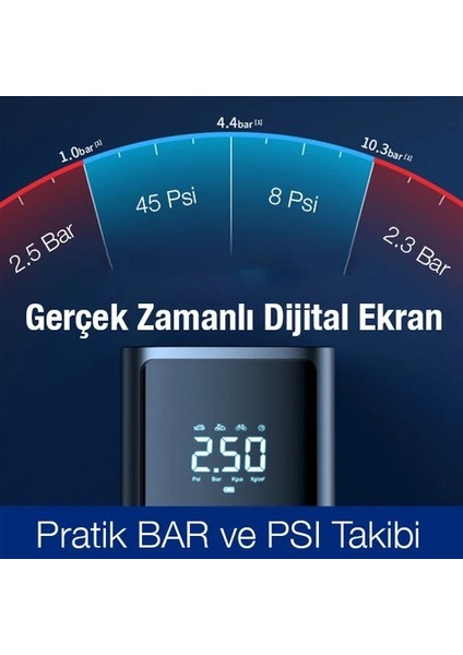 ST-9620B Dijital LED Işıklı Taşınabilir Şarjlı Araç Lastik Hava Şişirme Pompası