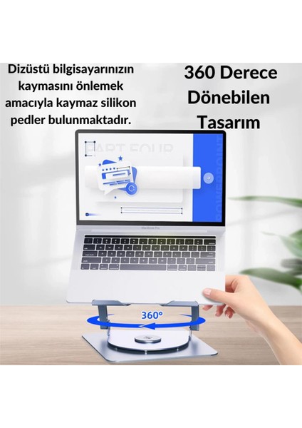 Yükseklik ve Açı Ayarlamalı, Süper Hızlı Çift Soğutuculu Tablet ve Laptop Standı, 360 Derece Dönebilen