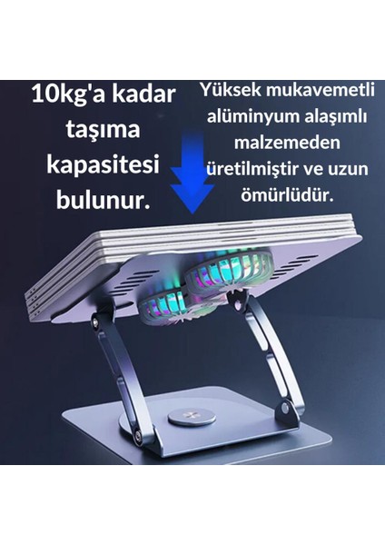 Yükseklik ve Açı Ayarlamalı, Süper Hızlı Çift Soğutuculu Tablet ve Laptop Standı, 360 Derece Dönebilen