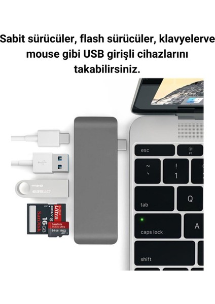 Çok Fonksiyonlu 5in1 100W Type-C Girişli Sd,tf, USB ve Type C Çevirici Çoğaltıcı Adaptör