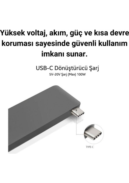 Çok Fonksiyonlu 5in1 100W Type-C Girişli Sd,tf, USB ve Type C Çevirici Çoğaltıcı Adaptör