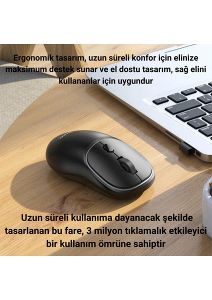 2.4g Çift Modlu Aerodinamik Sessiz Kablosuz Mouse, Windosw, Linux, Mac Os Uyumlu Mouse