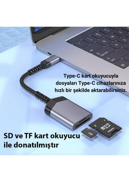 Süper Hızlı Type C Micro Sd ve Sd Hafıza Kart Okuyucu Adaptörü, Dosya, Fotoğraf Aktarım Adaptörü