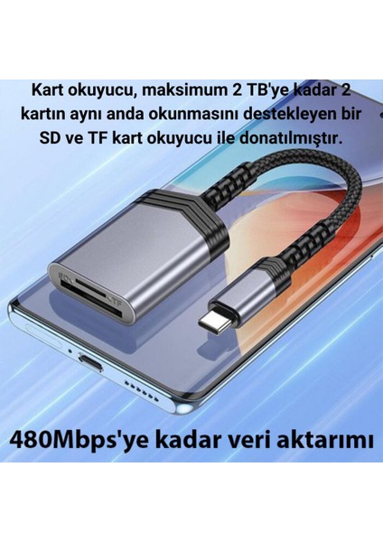 Süper Hızlı Type C Micro Sd ve Sd Hafıza Kart Okuyucu Adaptörü, Dosya, Fotoğraf Aktarım Adaptörü