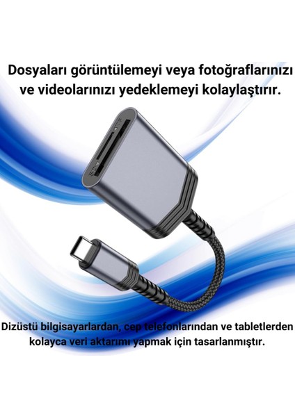 Süper Hızlı Type C Micro Sd ve Sd Hafıza Kart Okuyucu Adaptörü, Dosya, Fotoğraf Aktarım Adaptörü