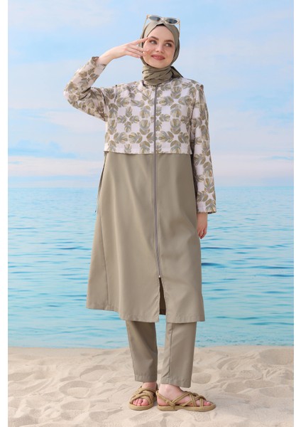 Desenli Yüzme Takımı Açık Haki modelleri