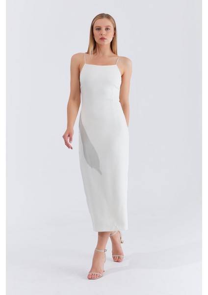 Kadın Ekru Askılı Uzun Elbise fiyatları
