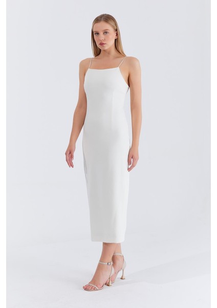 Kadın Ekru Askılı Uzun Elbise modelleri