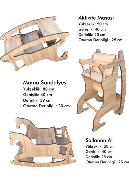 3 In 1 Sallanan At + Calışma Masası + Mama Sandalyesi