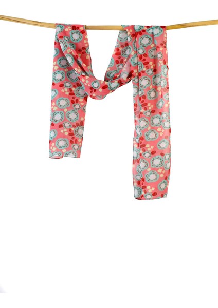 Çiçek Desen Pembe Şifon Fular 34X134 Dikdörtgen fiyatları