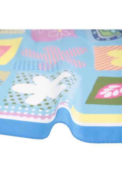 Çiçek ve Kalp Desen Yeşil Soft Fular 70X70 cm Kare