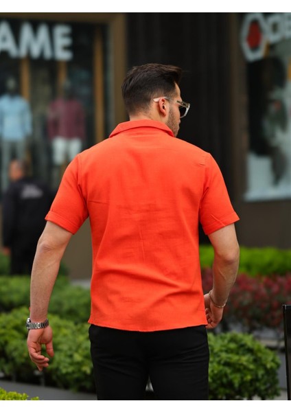 Nar Çiçeği Pamuk Keten Kısa Kol Gömlek modelleri