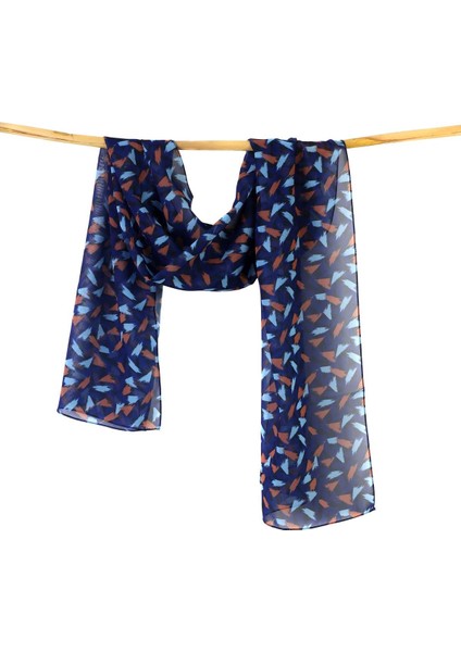 Desenli Lacivert Şifon Fular 34X134 Dikdörtgen fiyatları