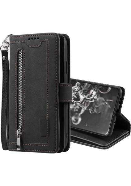 Samsung Galaxy S21 Ultra Kordon Cüzdan Pu Deri 9 Kart Için Flip Case (Yurt Dışından)