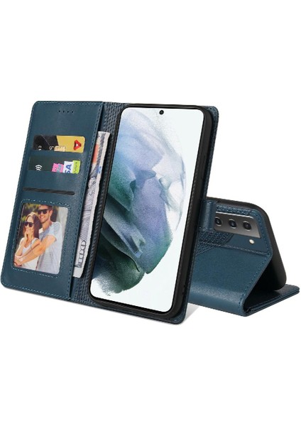 Samsung Galaxy S21 Kickstand Premium Deri Üç Kart Için Flip Case (Yurt Dışından)