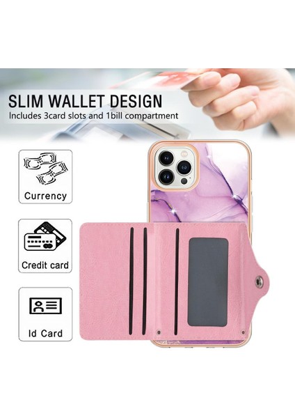 Iphone 14 Için Kılıf Pro Max Yumuşak Tpu Tampon Ince Cüzdan Kart Yuvaları Mermer (Yurt Dışından)