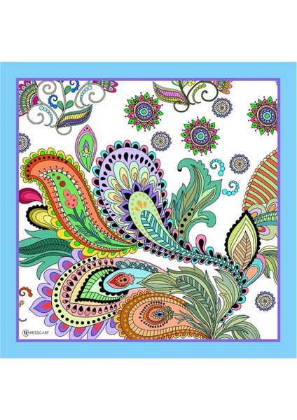 Çiçek Desen Beyaz Soft Fular 70X70 cm Kare