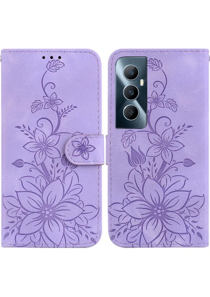 Realme C65 4g Kabartmalı Zambak Cüzdan Kickstand Manyetik Kart Için Flip Case (Yurt Dışından)