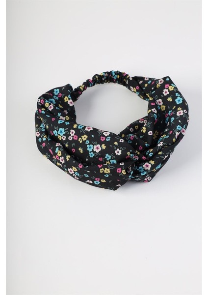 Çiçek Desen Siyah Saç Bandı